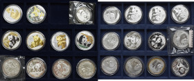 China - Volksrepublik: Pandamünzen: Sammlung 22 diverse 10 Yuan Panda Unzen (1 OZ Silber) der Jahrgänge 1989-2012, teilweise veredelt (6x). Dabei noch...