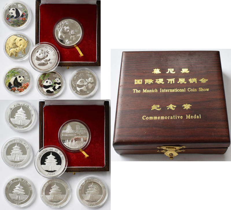 China - Volksrepublik: Kleines Lot mit 7 x 1 OZ China Silber Panda Münzen. Dabei...