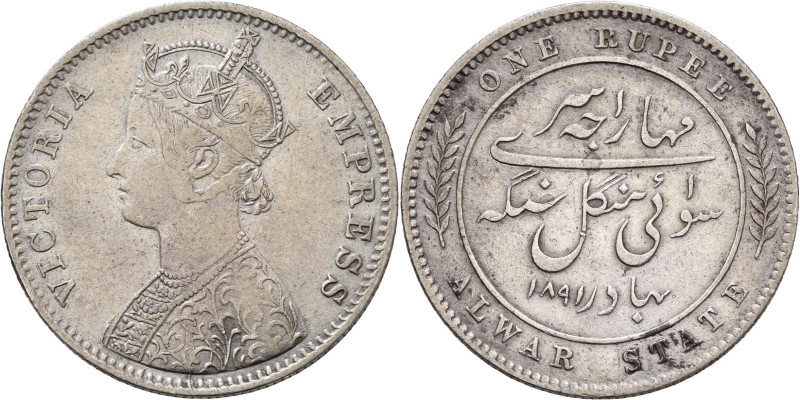 Indien: Alwar Prinzenstaat, (Victoria Empress) Mangal Singh 1874-1892: 1 Rupie (...