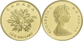 Kanada: Elizabeth II. 1952-2022: 100 Dollars 1986, Peace / Frieden. KM# 152, Friedberg 17. 16,97 g, 916/1000 Gold (entspricht ½ OZ Feingold), im Leder...