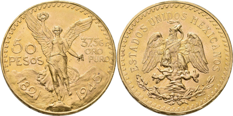 Mexiko: 50 Pesos 1945, KM# 481, Friedberg 172, 41,69 g, 900/1000 Gold. Kleine Kr...