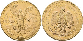 Mexiko: 50 Pesos 1945, KM# 481, Friedberg 172, 41,69 g, 900/1000 Gold. Kleine Kratzer, sonst vorzüglich.
 [zzgl. 0 % MwSt.]