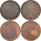 Niederl. Indien: Niederländisch Ost-Indien, 3 x 2½ Cent 1913, 1920 und 1945. KM# 308 + 316. Dunkle Patina, vorzüglich. Lot 3 Stück.
 [differenzbesteu...