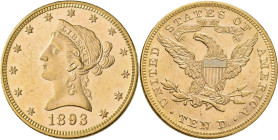 Vereinigte Staaten von Amerika: 10 Dollars 1893 (Eagle - Liberty Head coronet), KM# 102, Friedberg 158. 16,75 g, 900/1000 Gold. Winzige Kratzer, leich...