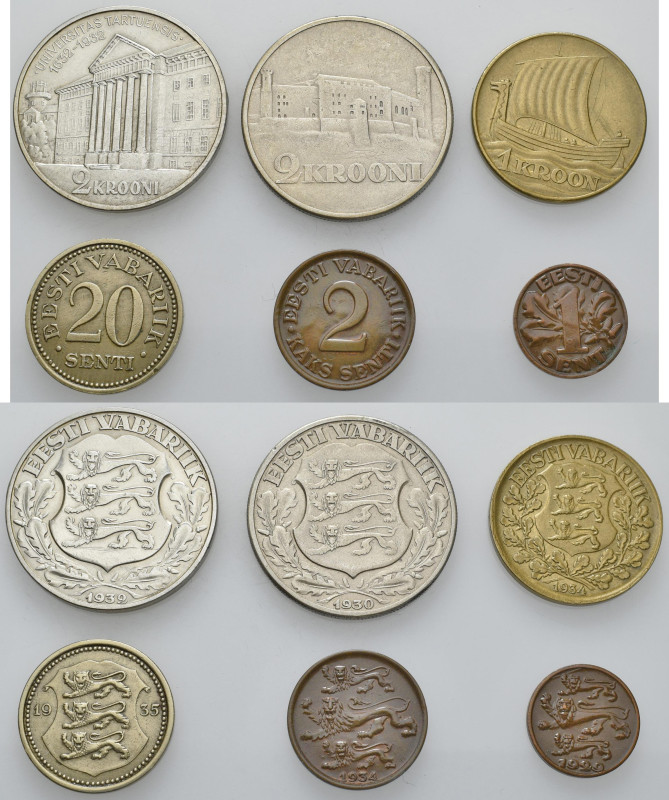 Estland: Kleine Typensammlung mit 1 Sent 1929, 2 Senti 1934, 20 Senti 1935, 1 Kr...