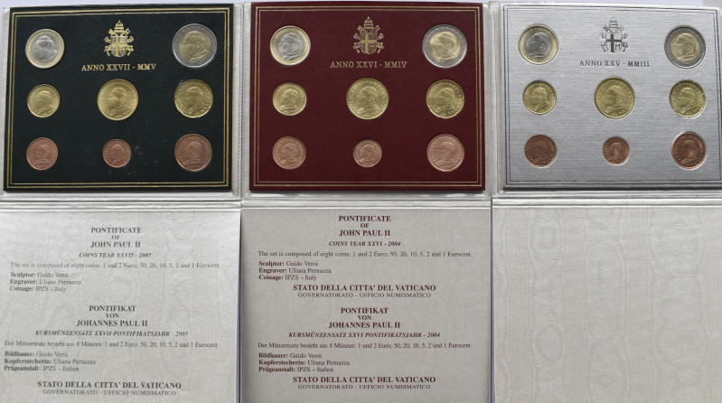 Vatikan: Johannes Paul II. 1978-2005: Lot 3 Kursmünzensätze (KMS) aus dem Vatika...