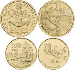 ECU Münzen & Medaillen: Niederlande 100 EURO 1997 P.C. Hooft (3,49g 916/1000), dazu Finnland 100 EURO 1997 (3,44g 900/1000) Aaland. Lot 2 Goldmedaille...