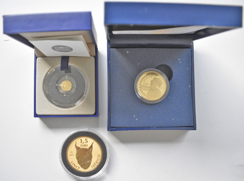 Euromünzen: Lot 3 Goldmünzen aus der Eurozone, dabei: 1,5 Euro 2021 sowie 200 Eu...