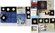 Euromünzen: Sammlung diverse Gedenkmünzen der EU Staaten, überwiegend aus Silber in der höchsten Qualität polierte Platte. Dabei Belgien, Irland, Ital...