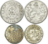 Altdeutschland und RDR bis 1800: Kleines Lot 5 Münzen aus dem RDR, dabei Hessen-Darmstadt mit 2 Kreuzer 1743 GCF und 2 x 4 Kreuzer 1748 AK. Aus Württe...