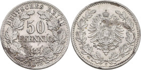 Umlaufmünzen 1 Pf. - 1 Mark: 50 Pfennig 1878 E, Jaeger 8. Außergewöhnliche Qualität, vorzüglich.
 [differenzbesteuert]