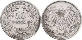 Umlaufmünzen 1 Pf. - 1 Mark: 50 Pfennig 1903 A, Jaeger 15. Sehr schön+.
 [differenzbesteuert]