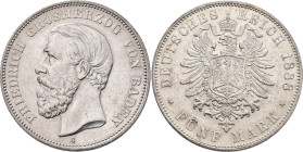 Baden: Friedrich I. 1856-1907: 5 Mark 1888 G, Jaeger 27 F, ohne Querstrich. Sehr schön.
 [differenzbesteuert]