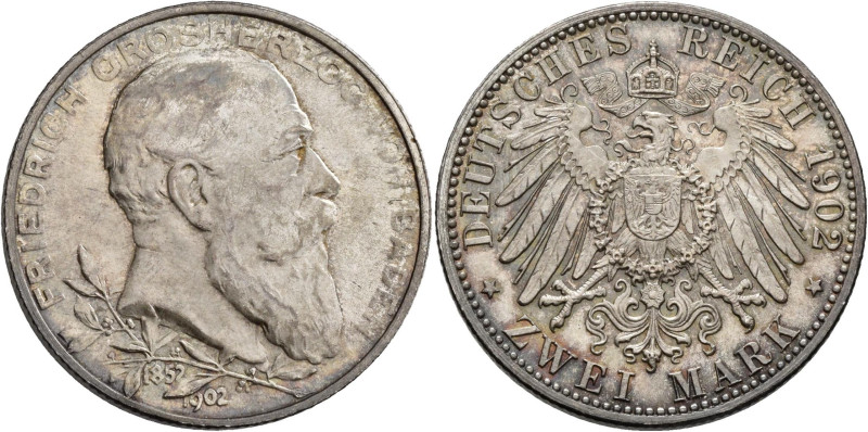 Baden: Friedrich I. 1852-1907: 2 Mark 1902, 50-jähriges Regierungsjubiläum, Jaeg...