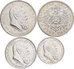 Bayern: Luitpold 1886-1912: 2 Mark , 3 Mark und 5 Mark 1911 zum 90. Geburtstag und 25-jährigen Regierungsjubiläum, Jaeger 48/49/50. Lot 3 Münzen, vorz...