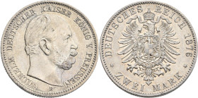 Preußen: Wilhelm I. 1861-1888: 2 Mark 1876 B, Jaeger 96. Selten in dieser Erhaltung, Prachtexemplar mit feiner Patina, vorzüglich - Stempelglanz.
 [d...