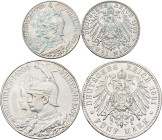 Preußen: Wilhelm II. 1888-1918: Lot 2 Münzen: 2 Mark und 5 Mark 1901 (J.105 + J. 106), 200-Jahr-Feier Preußen. Kleine Randfehler, sehr schön - vorzügl...