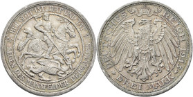 Preußen: Wilhelm II. 1888-1918: 3 Mark 1915 A, Mansfelder Bergbau, Jaeger 115. Kleine Kratzer, tolle Patina, fast vorzüglich.
 [differenzbesteuert]