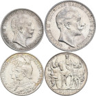 Preußen: Wilhelm II. 1888-1918: Lot 6 Münzen, dabei: Umlaufmünzen 2 Mark 1905 und 3 Mark 1910, Gedenkmünzen 2 Mark 1901 (200-Jahr-Feier, J. 105), 2 un...