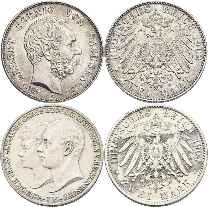 Sachsen: Albert 1873-1902: 2 Mark 1902 E, auf seinen Tod mit Lebensdaten. Jaeger...