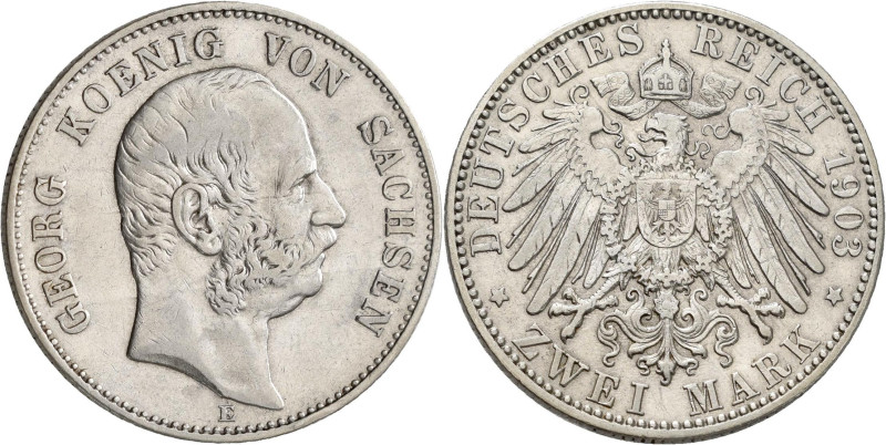 Sachsen: Georg 1902-1904: 2 Mark 1903 E, Jaeger 129. Sehr schön+.
 [differenzbe...