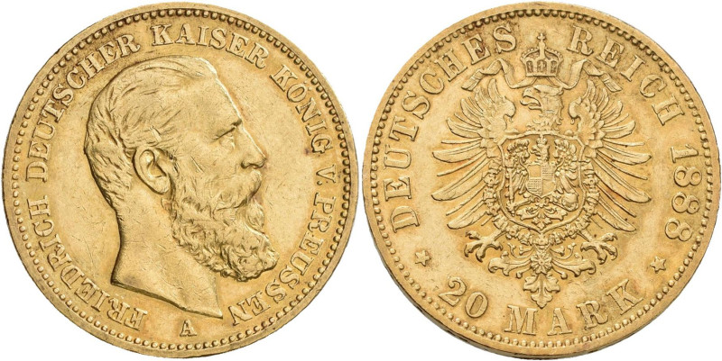 Preußen: Friedrich III. 1888: 20 Mark 1888 A, Jaeger 248. 7,95 g, 900/1000 Gold....