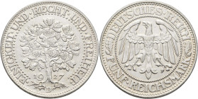 Weimarer Republik: 5 Reichsmark 1927 D, Eichbaum, Jaeger 331. Vorzüglich.
 [differenzbesteuert]