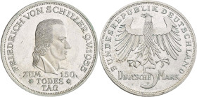 Bundesrepublik Deutschland 1948-2001: 5 DM 1955 F, Friedrich Schiller, Jaeger 389. Kleine Kratzer, sonst vorzüglich.
 [differenzbesteuert]