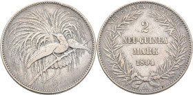 Deutsch-Neuguinea: 2 Neu-Guinea Mark 1894 A, Paradiesvogel, Jaeger 706. Kleine Kratzer und kleiner Randfehler, sehr schön.
 [differenzbesteuert]