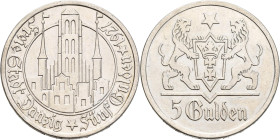 Danzig: 5 Gulden 1927 Marienkirche. Seltener Jahrgang. Jaeger D 9. 24,90 g. Kleine Kratzer, vorzüglich.
 [differenzbesteuert]