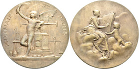 Medaillen alle Welt: Frankreich, Bronzemedaille 1900 von Daniel Dupuis auf die Weltausstellung / Monnaie de Paris. Genius an Spindelpresse / Clio und ...