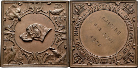 Medaillen alle Welt: Niederlande/Nimrod: Bronzeklippe 1902, der königlich niederländischen Jagdvereinigung Nimrod, 48 x 48 mm, 77 g, vorzüglich - Stem...