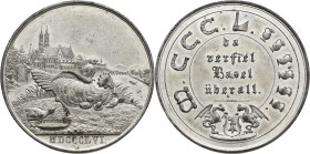 Medaillen alle Welt: Schweiz/Basel: Zinnmedaille 1856 von Burckhardt, auf die 500 Jahr-Gedenkfeier der Zerstörung Basels durch das große Erdbeben im J...