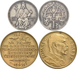 Medaillen alle Welt: Tschechoslowakei, Messing Medaille 1935 von O. Spaniel auf den 85. Geburtstag vom T.G. Masaryk. 50 mm, 45,9 g sowie Silber Medail...