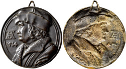 Medaillen Deutschland - Personen: Pirckheimer, Willibald 1470-1530: Einseitige Bronzegußmedaille 1514, nach Albrecht Dürer, 68 mm, 52,7 g, späterer Gu...