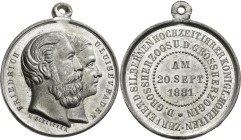 Medaillen Deutschland - Geographisch: Baden-Durlach, Friedrich I. 1852-1907: Tragbare Zinnmedaille 1881 von M. Schlitter, auf die Silberne Hochzeit de...
