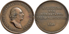 Medaillen Deutschland - Geographisch: Nassau, Friedrich August von Nassau-Usingen 1803-1816: Kleine Bronzemedaille 1808 von J. Lindenschmidt, auf die ...