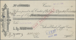Ägypten, Zahlungsquittung der Bank of Egypt über 3.000 Eg. Pfund vom Oktober 1916.
 [differenzbesteuert]