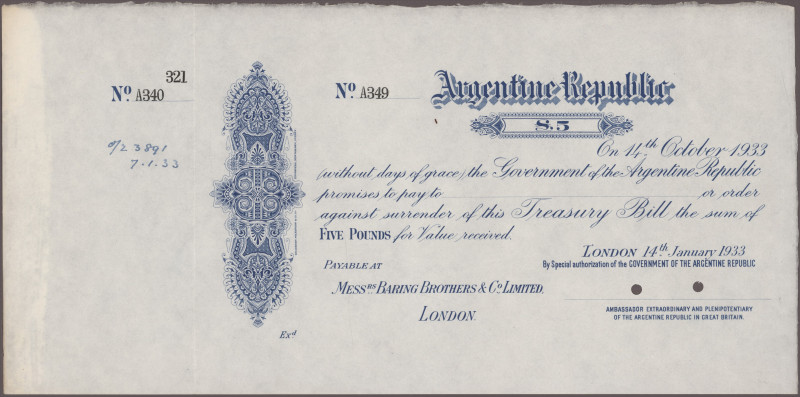 Argentinien, Treasury Bill der Argentine Republic über 5 British Pounds, zahlbar...