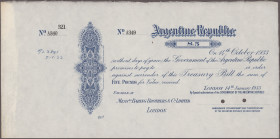 Argentinien, Treasury Bill der Argentine Republic über 5 British Pounds, zahlbar in London SPECIMEN mit Loch-Entwertung vom 14. Januar 1933.
 [differ...