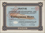 Deutschland, Leipziger Luftschiffhafen- und Flugplatz AG Leipzig 1913. Vierfarbige Aktie über 1000 Mark. Mit der Abbildung des Luftschiffes ”Sachsen”....