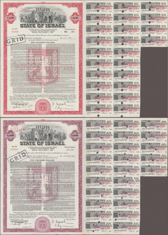 Israel, State of Israel, 1.000 and 5.000 Dollars 4% Bonds 1968. (2 pcs.)
 [diff...