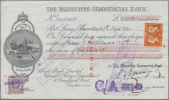 Mauritius, Wechsel Mauritius Commercial Bank Port Louis über 2 Pounds Sterling vom 24. April 1940 mit aufgeklebter 2 Pence Revenue Marke.
 [differenz...