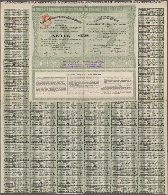 Osmanisches Reich, Aktie der Kaiserlich Ottomanischen Gesellschaft der Bagdadbah...