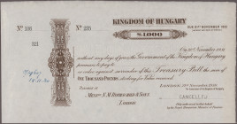 Ungarn, Treasury Bill von Kingdom of Hungary über 1.000 British Pounds zahlbar bei Rothschild & Sons. in London, SPECIMEN mit Perforation ”Cancelled” ...