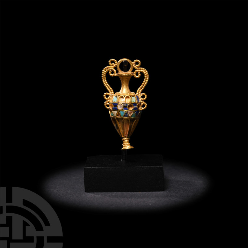 Hellenistic Gold Amphora Pendant Inlaid with Gemstones
2nd-1st century B.C. A g...