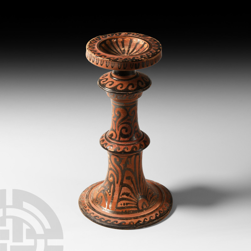 Greek Apulian Red-Figure Stand
4th century B.C. A ceramic columnar stand with t...