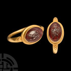 Roman Satyr Traveller Gemstone in Gold Ring