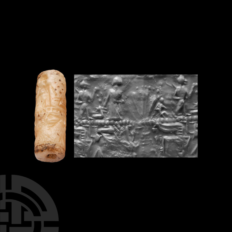 Western Asiatic Rock Crystal Cylinder Seal with Figural Scene
2nd-1st millenniu...