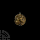 Anglo-Saxon Gilt Chip-Carved Pin Head with Floral Cross